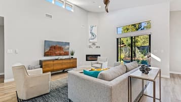 Televisión, chimenea y videojuegos