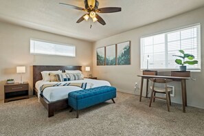 5 bedrooms, desk, iron/ironing board, travel cot