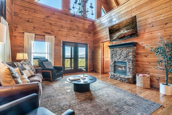 Smart TV, fireplace, foosball