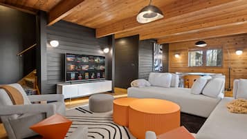 Smart TV, fireplace, foosball, stereo