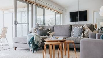 Smart TV, fireplace, video games, books