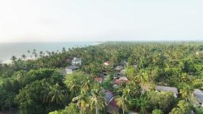 A coastal residential area with dense vegetation and houses with red roofs. - Villa386 (Balapitiya)
