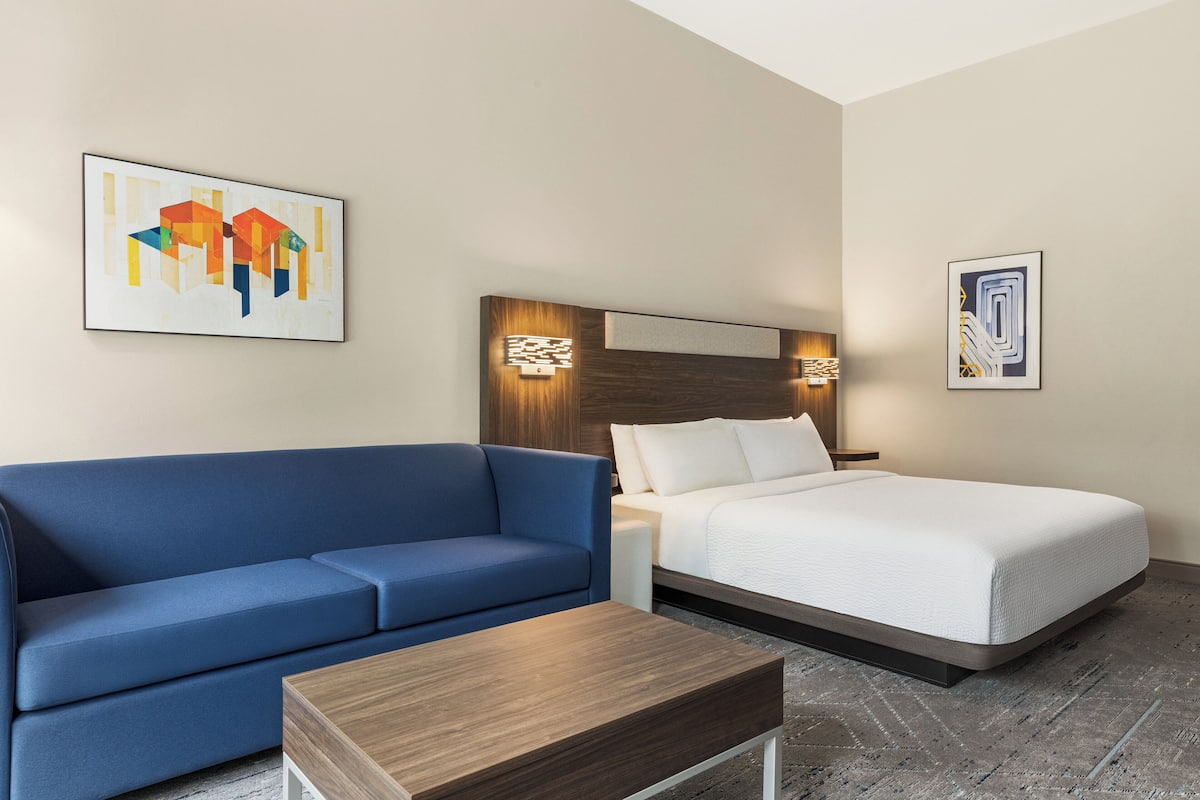 In-room safe, desk, laptop workspace, blackout curtains