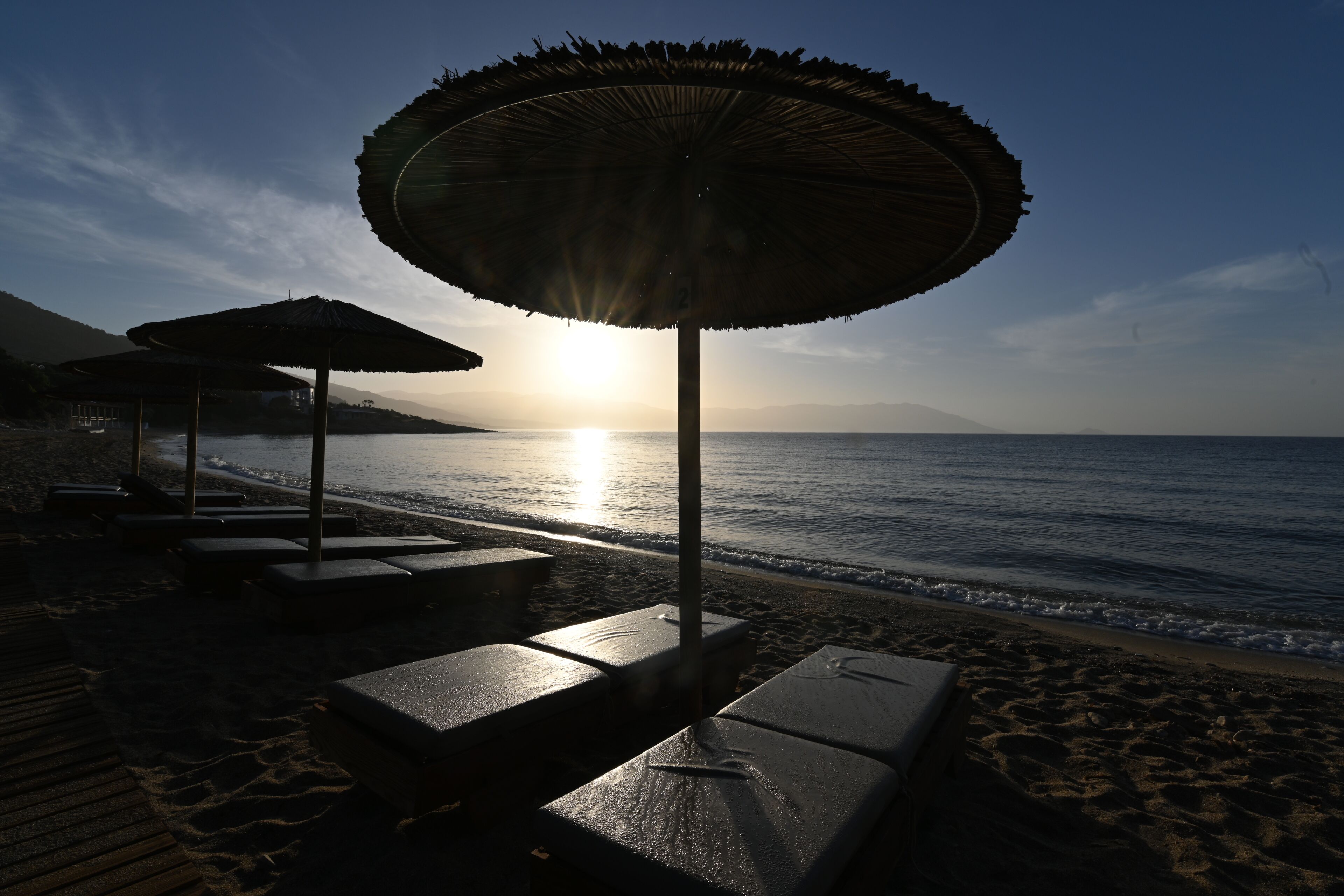 Private beach, sun-loungers, beach umbrellas