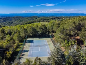 Bird'S-Eye View, Aerial Photography, Tennis Court, Evergreen, Pine Family