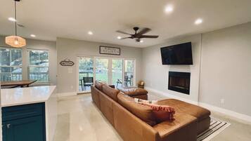 TV, fireplace, video games, DVD player