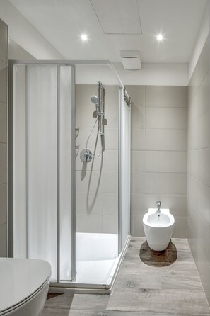 Ducha, secador de pelo, bidé y toallas