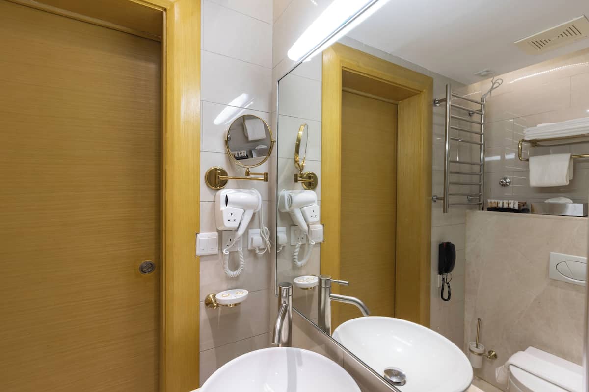 Shower, slippers, towels
