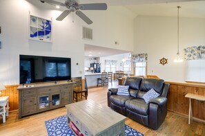 TV, fireplace, books - Corolla Beach House: Dog Friendly, Walk to Ocean! (Corolla)