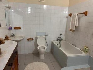 Douche, serviettes fournies, papier de toilette
