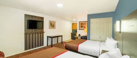 Standard Room, 2 Queen Beds, Non Smoking | Desk, iron/ironing board, free WiFi, bed sheets