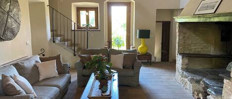 Smart TV, fireplace, music library