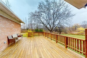 Terrace/patio - Secluded home with large deck, foosball table, & W/D - near skiing (Canandaigua)