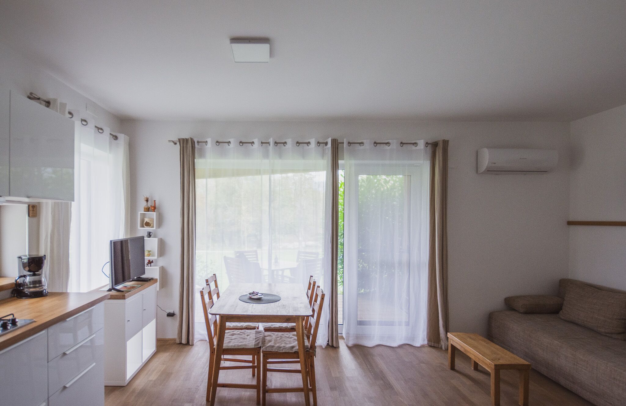 TV, DVD player, books, video library
