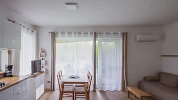 TV, DVD player, books, video library