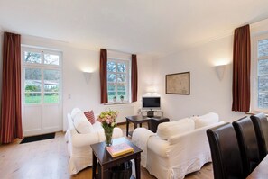 Televisor, llar de foc, reproductor de DVD i taula de tennis de taula 