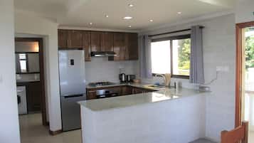 Fridge, microwave, stovetop, electric kettle