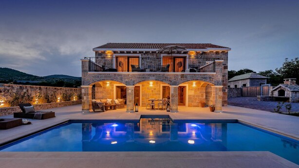A two-story stone house with a swimming pool in front. - Gorgeous home in Cera with WiFi (Cera)