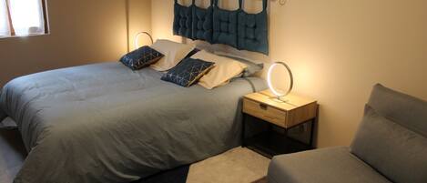 1 chambre, bureau, fer et planche Ă repasser, lit parapluie