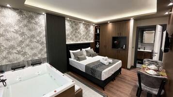 Minibar, desk, laptop workspace, soundproofing