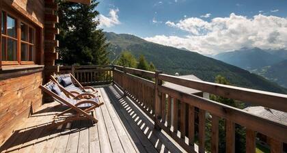 Warmes altes Holzhaus mit Sauna und herrlicher Aussicht, für 10-12 Personen in Chandolin.Außen: frei