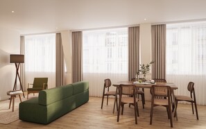 แกรนด์อพาร์ทเมนท์ | บริเวณนั่งเล่น | ทีวีจอแอลอีดี 43 นิ้ว พร้อมช่องเคเบิล