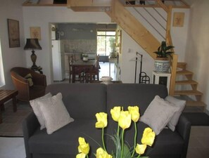 Télévision à écran plat, cheminée, lecteur de DVD