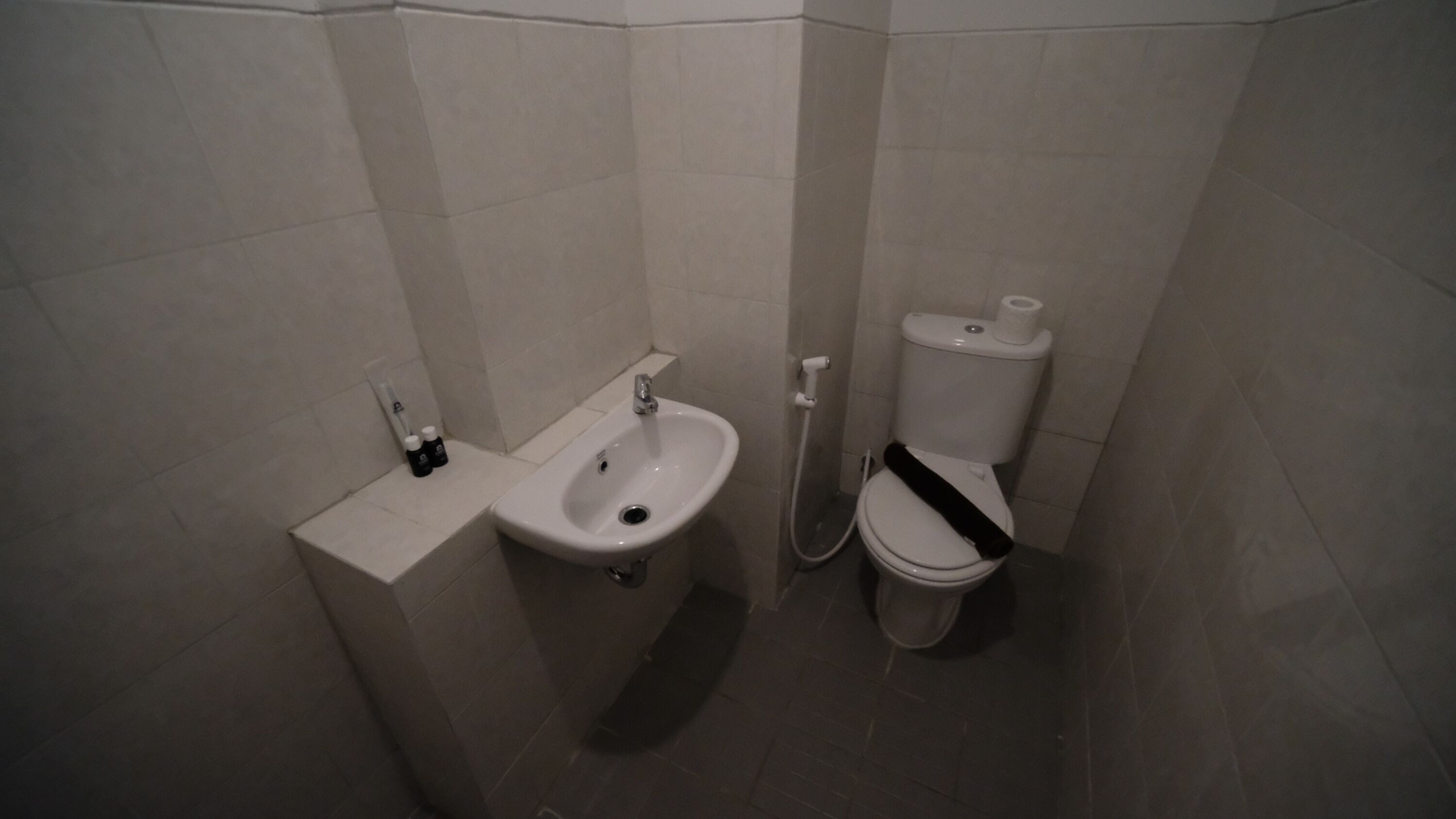 A small bathroom with a sink, toilet, and a shower.