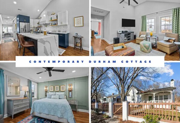 Enjoy a home away from home in this cozy cottage with a modern kitchen, comfortable living room, and a peaceful garden.