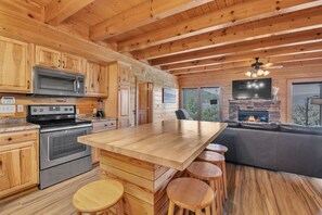 Cabin, Multiple Beds, Hot Tub, Mountain View (Smoky Mountain Bearadise) | Private kitchen | Fridge, microwave, oven, stovetop - Cabin w/ Theater, Games & Hot Tub! Sleeps 30! (Sevierville)