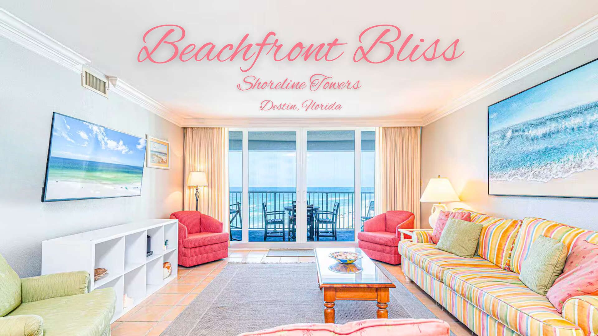 คอนโด, หลายเตียง, ระเบียง, วิวทะเล (Beachfront Bliss at Shoreline Towers ) | บริเวณนั่งเล่น | ทีวีจอแบน 41 นิ้ว พร้อมช่องดิจิตอล