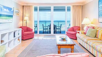 Condo, Multiple Beds, Balcony, Ocean View (Beachfront Bliss at Shoreline Towers ) | Living area | 41-inch flat-screen TV with digital channels