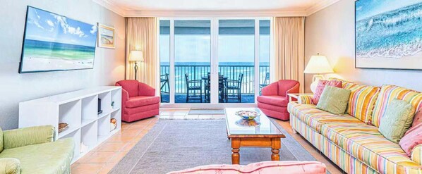 Condo, Multiple Beds, Balcony, Ocean View (Beachfront Bliss at Shoreline Towers ) | Living area | 41-inch flat-screen TV with digital channels - Beachfront Bliss at Shoreline Towers (Destin)