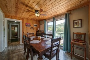 Cabin, Multiple Beds, Patio, Mountain View (Moonshiner's Cabin) | In-room dining - Moonshiner's Cabin Minutes From Two Wheels! (Suches)