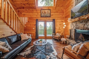 Cabin, Multiple Beds, Hot Tub, Mountain View (Whippoorwill Walkabout) | Living area | 50-inch flat-screen TV with digital channels, fireplace