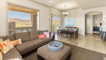 Condo, Multiple Beds, Balcony, Mountain View (Desert Ocean Vibes) | Living area | 42-inch flat-screen TV with digital channels, fireplace