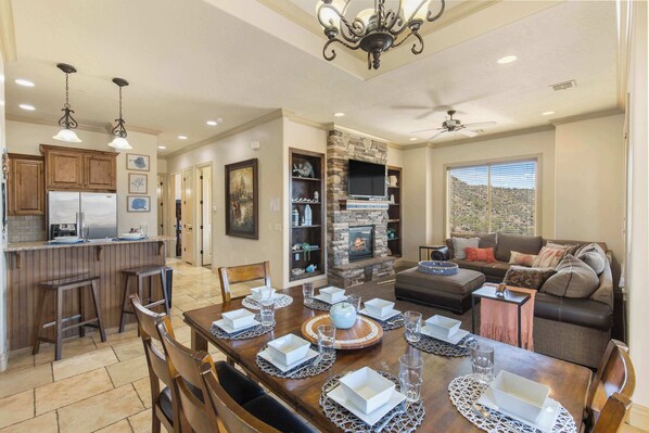 Condo, Multiple Beds, Balcony, Mountain View (Desert Ocean Vibes) | Living area | 42-inch flat-screen TV with digital channels, fireplace