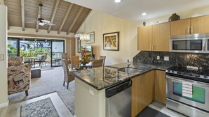 Condo, Multiple Beds, Pool Access, Garden View | Private kitchen | Coffee/tea maker, fridge, microwave, oven - Honu Sunset (Kihei)