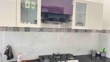 Microwave, toaster, cookware/dishes/utensils