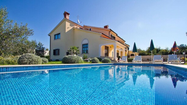 A large house with a swimming pool.