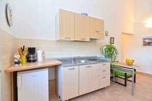 Fridge, stovetop, cookware/dishes/utensils