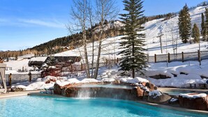 A pool area with a hot spring, surrounded by snow-covered landscape and trees. - The Ritz-Carlton Club | Two-Bedroom Residence 8412, Ski-in & Ski-out Resort in Aspen Highlands (Aspen)