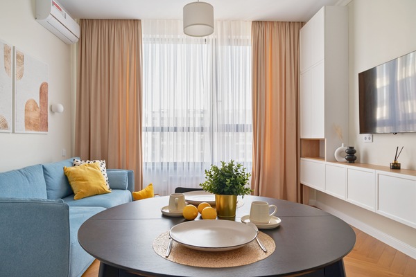 Living room with Smart TV comfy sofa