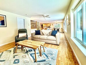 Smart TV, fireplace, DVD player, books