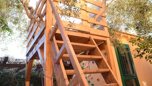 A wooden climbing structure with a ladder and a green door. - Lovely Portion of Villa in Ansedonia with swimming pool, 10' walk from Feniglia (Ansedonia)
