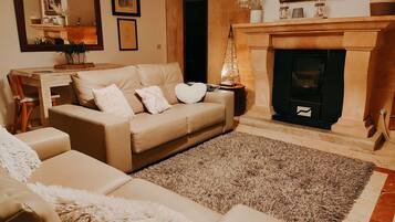 Smart TV, fireplace, video games, DVD player