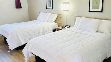 Desk, laptop workspace, free WiFi, bed sheets