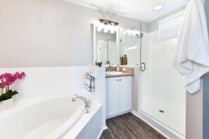 Shower, towels, soap, shampoo