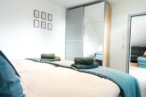 2 bedrooms, desk, soundproofing, iron/ironing board