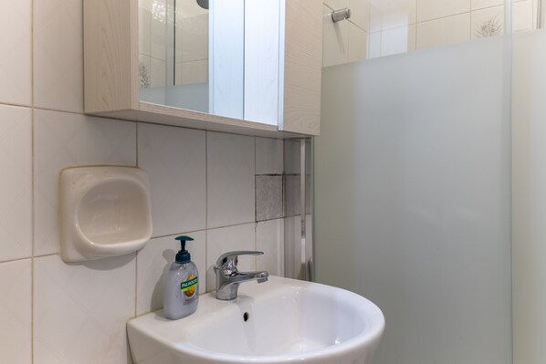 Een douche, gratis toiletartikelen, een haardroger, handdoeken